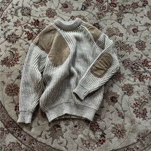 Men's Beige Sweater with Suede Patches